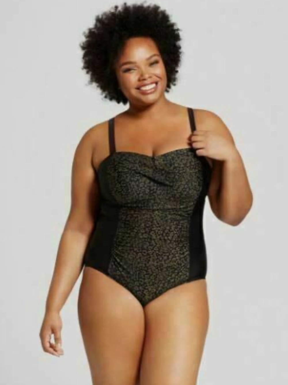 Ava & Viv Women’s Black Brown Leopard Print One Piece Slimming Swimsuit 18W - Picture 2 of 13